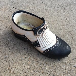 Vintage Black & White Porcelain Golf saddle Shoe